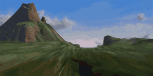 a computer generated image of a mountain with a blue sky