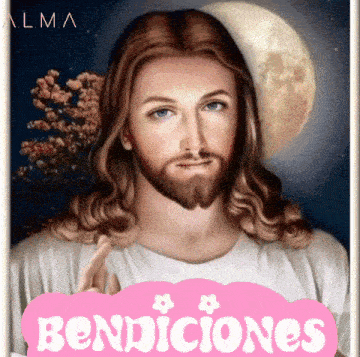 a painting of jesus with a pink cloud that says bendiciones on it