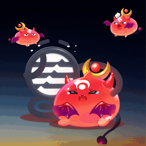 a cartoon illustration of a devil with a crescent moon on his head