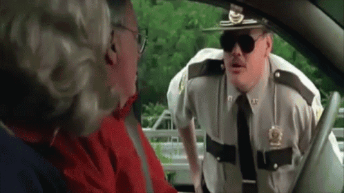a police officer wearing sunglasses is talking to a man in a car