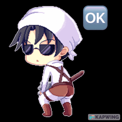 a pixel art of a boy with sunglasses and a ok emoji