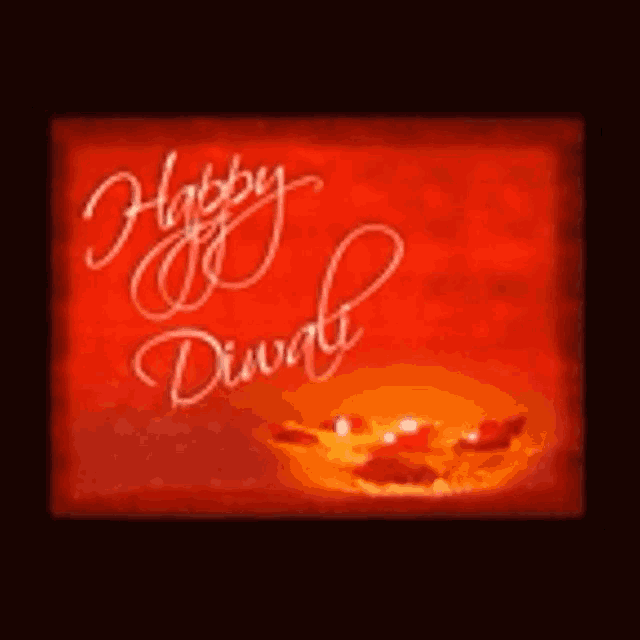 a happy diwali greeting card with candles on a red background