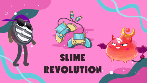 a poster for slime revolution shows a devil and a coin