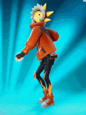 a cartoon character is dancing with a blue background