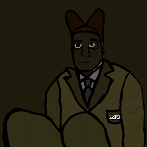 a cartoon drawing of a man in a suit and tie with a badge that says msila
