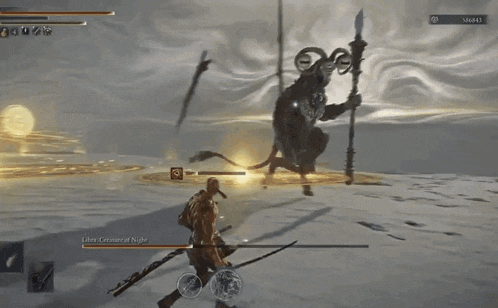 a screenshot of a video game shows a man fighting a monster called the grimmer 's night