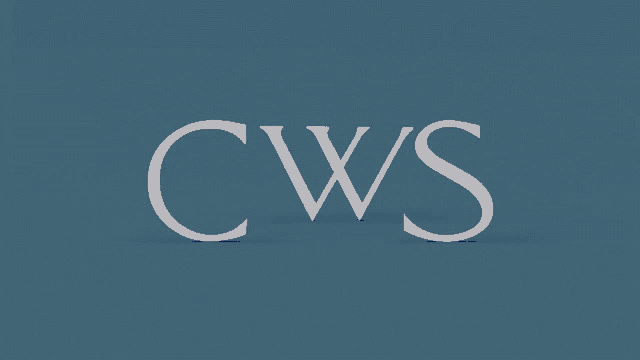 a blue speech bubble is above the word cws