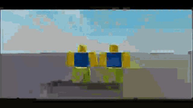 two roblox characters are standing next to each other in a pixelated image