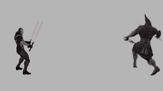 a black and white drawing of a man with a sword