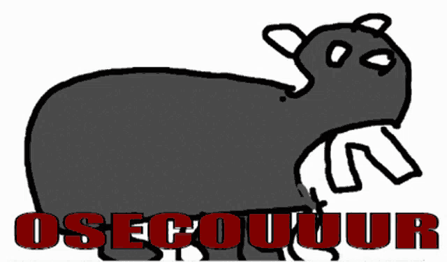 a black and white drawing of a squirrel with the word osecouur in red
