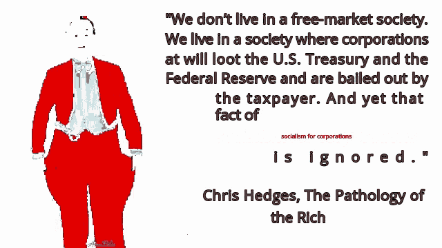 a drawing of a man in a red suit with the words " we don t live in a free-market society "