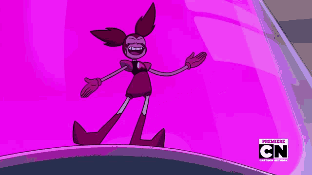 a cartoon character is laying on the ground in front of a purple background .
