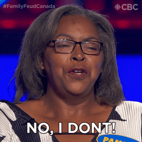 a woman with glasses says no i dont on a tv show