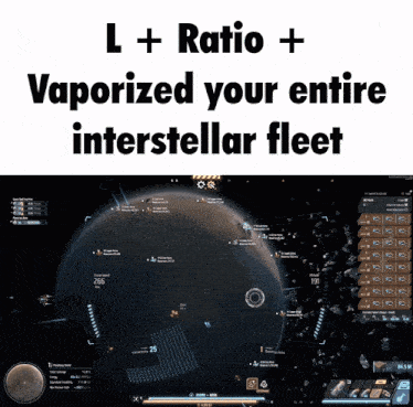 a screenshot of a video game with the words l + ratio + vaporized your entire interstellar fleet