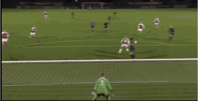 a soccer game is being played in a stadium with a few people cheering