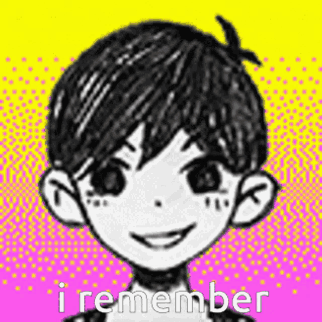 a black and white drawing of a boy smiling with the words `` i remember '' written below him .