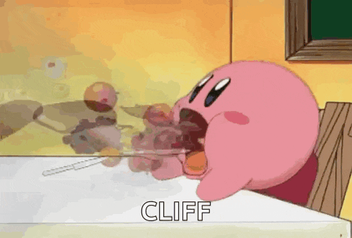 kirby is eating grapes from a bowl on a table .