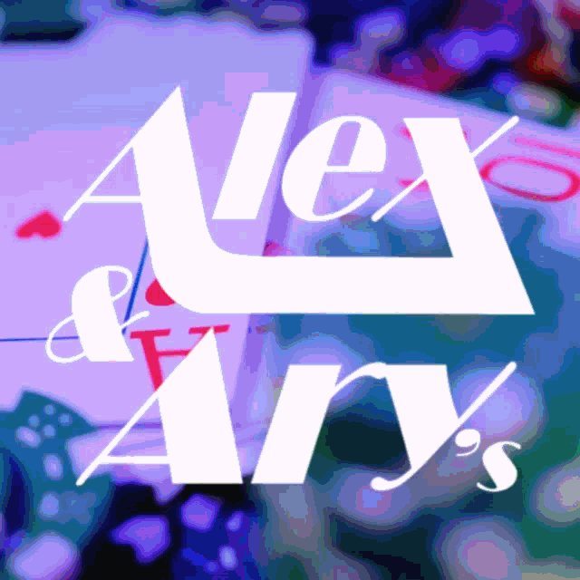 a logo for alex and ary 's is displayed on a colorful background