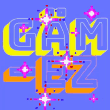 a blue background with a yellow and orange text that says gam ez