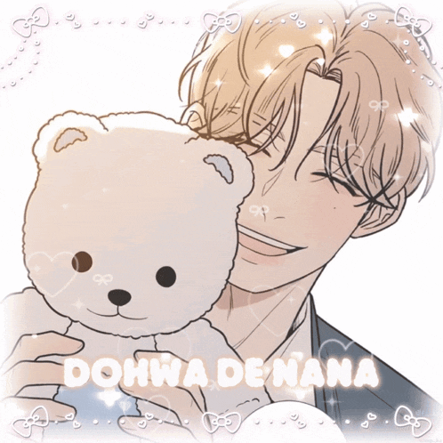 a drawing of a man holding a teddy bear with the name dohwa de nana written on it