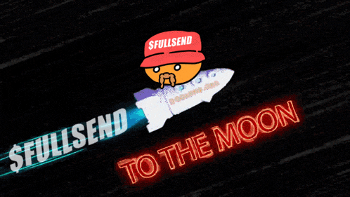 a cartoon of a man on a rocket with the words fullsend to the moon