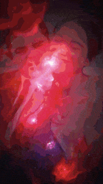 a painting of a person in a dark room with a red light behind them