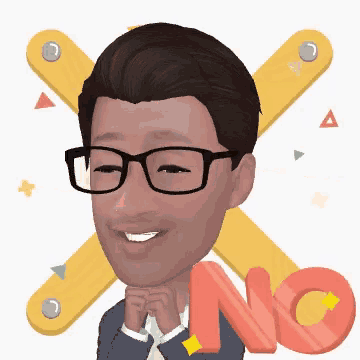 a cartoon of a man with glasses and the word no