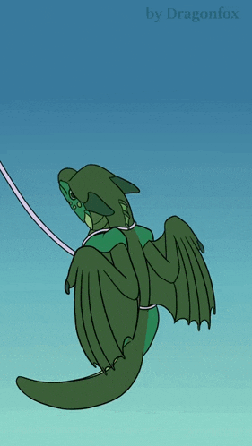 a drawing of a green dragon tied to a string