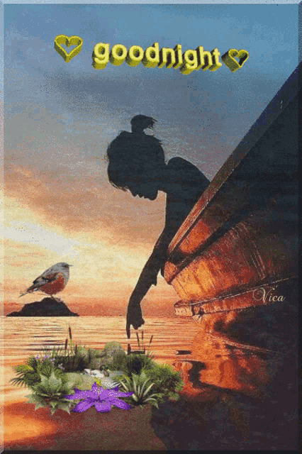 a picture of a woman in a boat and the words goodnight