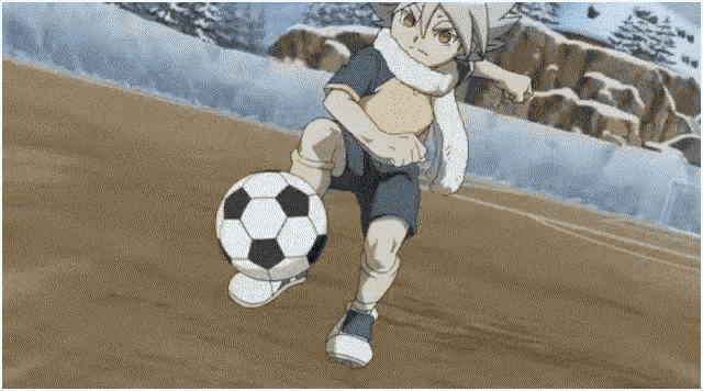a cartoon character is kicking a soccer ball on a field