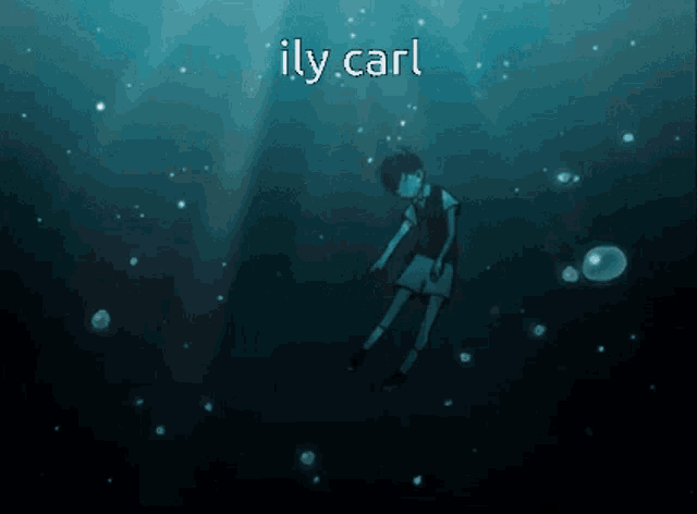 a cartoon of a boy in the water with the words ily carl written above him