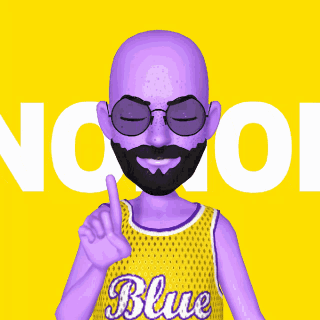 a man with a beard wearing sunglasses and a blue jersey