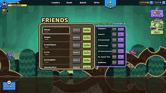a screenshot of a game called friends with a list of friends