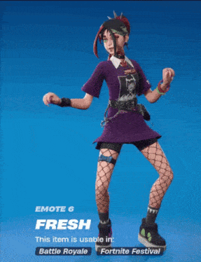 a girl with a purple shirt and fishnet stockings is dancing