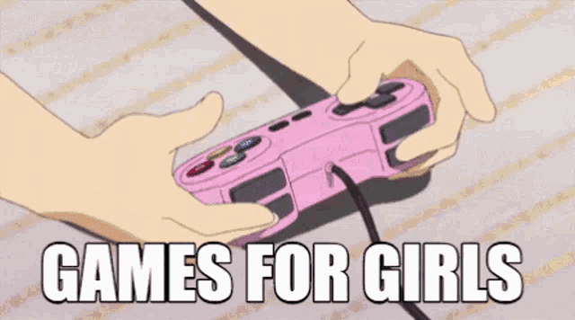 a person is holding a pink video game controller with the words games for girls written below them