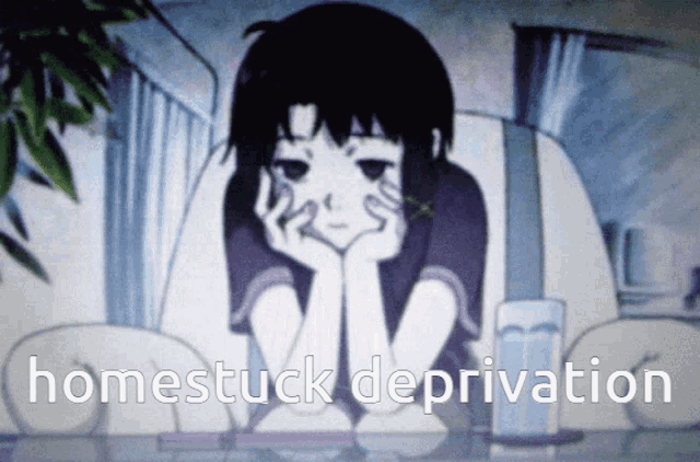 a picture of a girl with the words homestuck deprivation