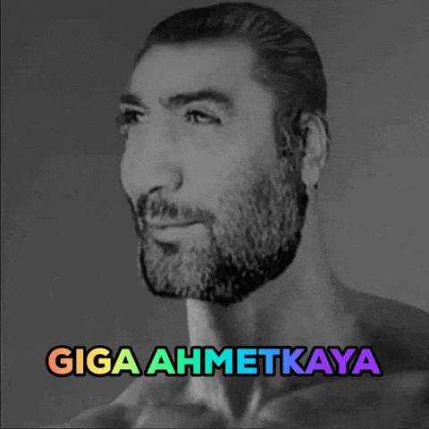 a man with a beard and the name giga ahmetkaya on the bottom