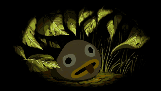 a cartoon drawing of a hand holding a rock with a face on it