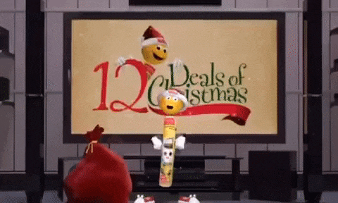 a cartoon advertisement for 12 deals of christmas on a television screen