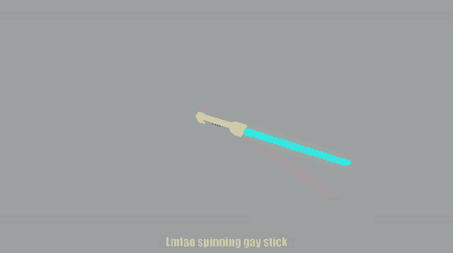 a light saber with the words lmfao spinning gay stick on it