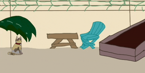 a cat sits under a palm tree next to a picnic table