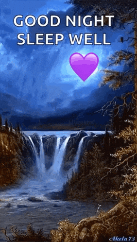 a good night sleep well greeting card with a waterfall and a heart .