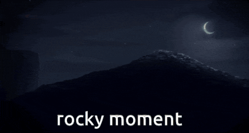 a black and white drawing of a cat with the words rocky moment on the bottom