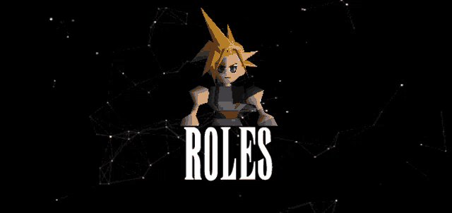 a cartoon character with the word roles in white
