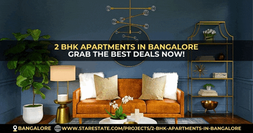 an ad for 2 bhk apartments in bangalore shows a living room