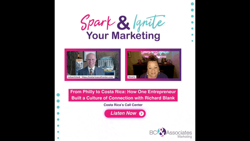 an advertisement for spark & ignite your marketing shows a man and a woman