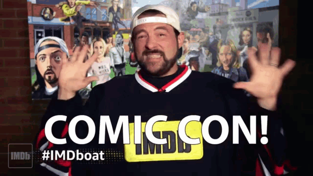 a man in a sweater that says comic con