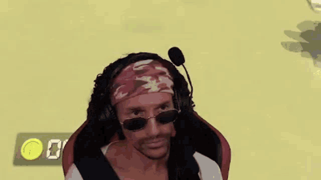 a person wearing a headset is playing a video game with a banana peel on the ground .