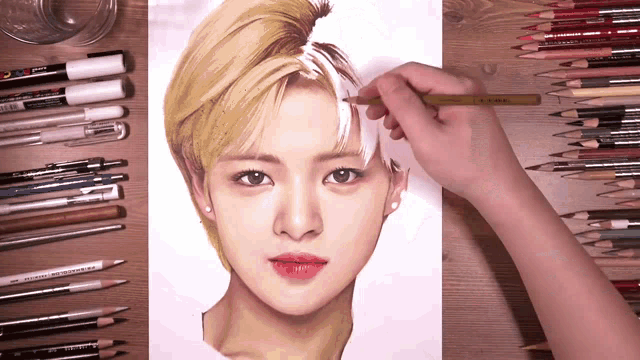 a person is drawing a woman 's face with a pencil that says ' prismacolor ' on it