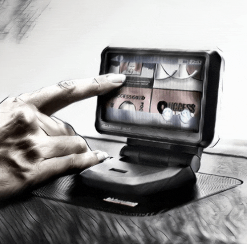 a black and white drawing of a person using a device that says ucdress